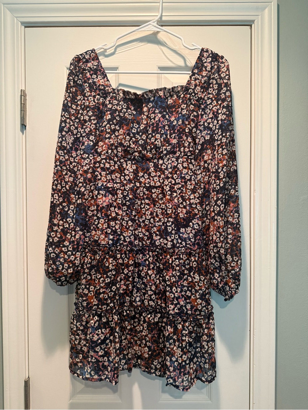 Emerald Sundae size Small, Navy Floral Mini Dress with Pink and Cream Accents